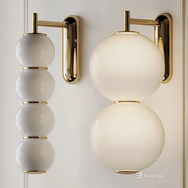 Modern Wall Sconce With Golden Metal Frame And Layered White Spherical Shades 3d model 