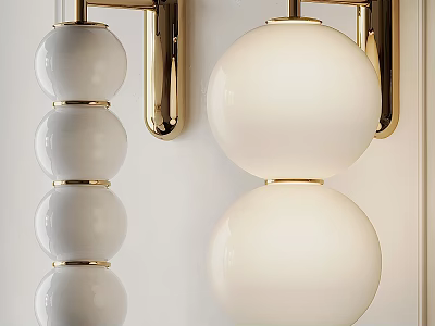 Modern Wall Sconce With Golden Metal Frame And Layered White Spherical Shades 3d model