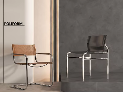 Modern Brown and Black Leather Office Chairs with Sleek Metal Frame and Minimalist Design 3d model