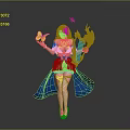 Anime Female Character In Pink Blue Dress With Silver Ornate Staff And Yellow Butterfly Props