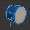 Blue Shiny Drum With Metal Hardware And White Drumhead On Stand