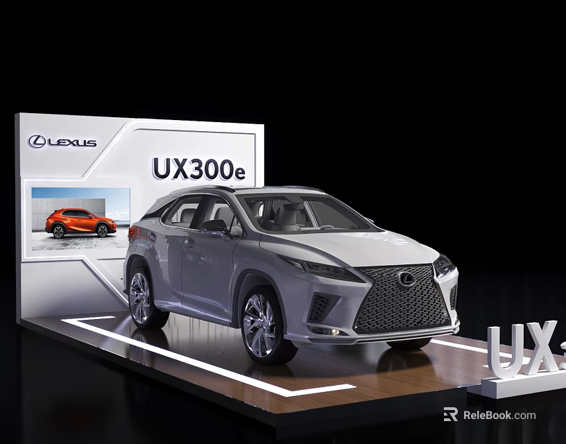 Lexus UX300e Electric Car Displayed On Exhibition Stand With Silver Exterior 3d model 