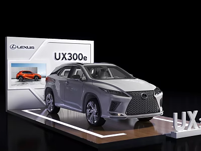 Lexus UX300e Electric Car Displayed On Exhibition Stand With Silver Exterior 3d model