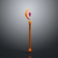 Orange Magic Staff With Crescent Moon Top And Purple Gemstone Decoration