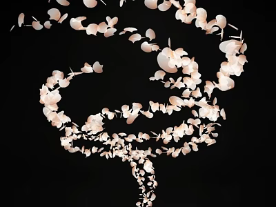 White Petal Shaped Chandelier with Tree Branch Like Design Against Black Background Elegant Lighting Effect 3d model
