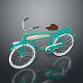 Turquoise Classic Bicycle With Brown Seat White Wheels And Rear Rack Design