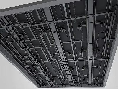 Modern Industrial Ceiling Design With Metal Framework Pipes And Structural Brackets 3d model
