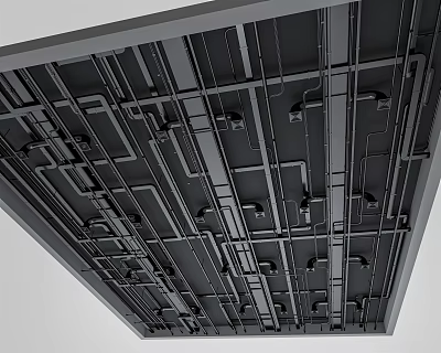 Modern Industrial Ceiling Design With Metal Framework Pipes And Structural Brackets 3d model