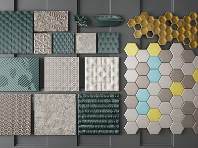 Varied Textured Soft Padded Panels With Multiple Colors And Hexagonal Designs 3d model