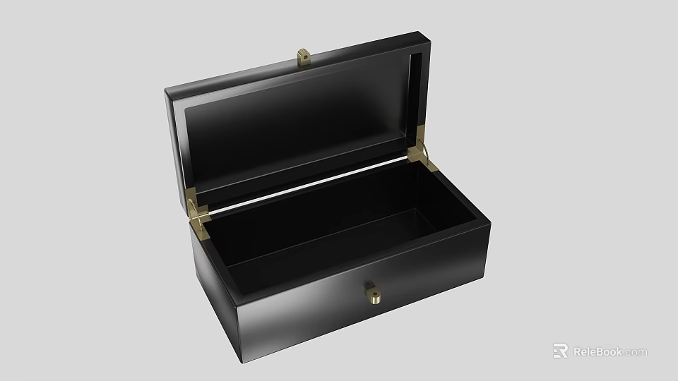 Open Black Storage Cabinet with Gold Hinges and Lock Sleek Design for Organizing Items 3d model 