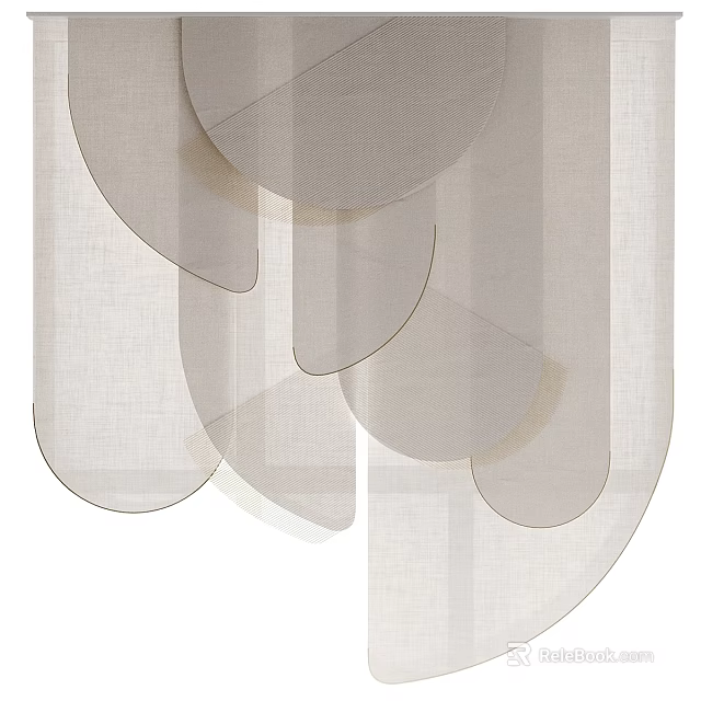 Modern Sheer Curtains With Layered Circular Linen Panels For Home Decor 3d model 