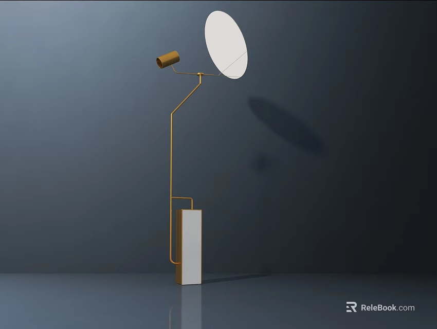 Modern Gold Metal Floor Lamp With White Circular Shade And Square Minimalist Base 3d model 