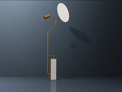 Modern Gold Metal Floor Lamp With White Circular Shade And Square Minimalist Base 3d model