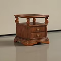 Brown Wooden Corner Table In Classic Style With Carved Legs And Drawer