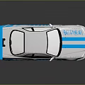 Silver Racing Car With Blue Stripes Rear Spoiler And Sporty Wheels