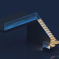 Modern Staircase with Glass Railing Wooden Steps and LED Lighting Design