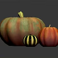 Large Orange Green Striped Small Green White Medium Orange Red Pumpkins On Dark Reflective Surface