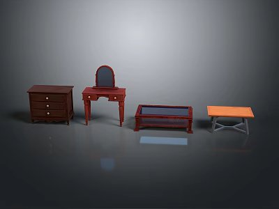 Classic Wooden Furniture Collection Including Dresser Vanity Bench And Side Table 3d model