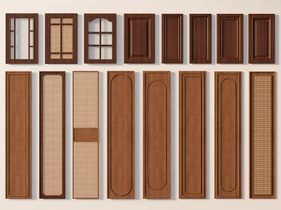 Various Wooden Door Panels With Glass Windows Different Shapes And Textures 3d model