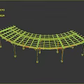 Orange Curved Metal Pergola Frame With Grid Lattice Design And Supporting Columns
