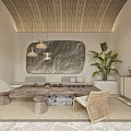 Serene SPA Sauna Retreat With Wooden Ceiling Natural Light And Comfortable Seating