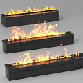 Modern Black Linear Fireplace Design With Burning Flames For Interior Decor 3d model