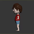 3D Cartoon Character with Brown Hair Red Shirt Blue Shorts White Sandals and Outstretched Arms