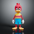 Cartoon Character Standing With Red Head Striped Shirt Blue Shorts White Gloves And Yellow Feet
