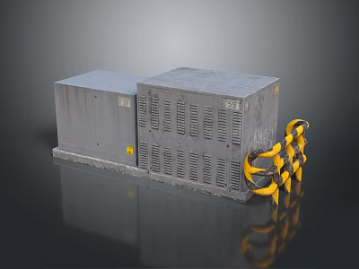 Household Gray Storage Units With Yellow Black Safety Barriers And Smooth Surface 3d model