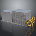 Household Gray Storage Units With Yellow Black Safety Barriers And Smooth Surface