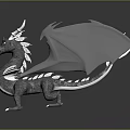Game Movie Character Dragon With Gray Body White Horns White Wings And Sharp Claws