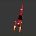 Red Rocket 3D Model With Flames And Detailed Thruster Design Elements