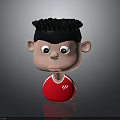 Cute Cartoon Child Figure With Black Curly Hair And Red Shirt