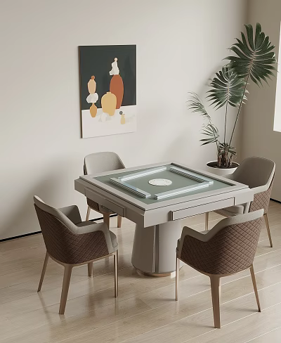 Modern Entertainment Table With Four Chairs Decorative Painting And Indoor Plant 3d model