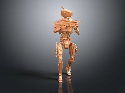 Detailed Mechanical Robot Sculpture Carving With Golden Color And Structure 3d model