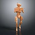 Detailed Mechanical Robot Sculpture Carving With Golden Color And Structure