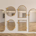 Gold Beaded Frame Mirrors In Various Shapes Arranged On White Wall Interior 3d model