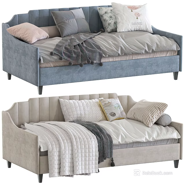 Cozy Blue And Light Gray Sofas With Multiple Pillows And Soft Blankets 3d model 