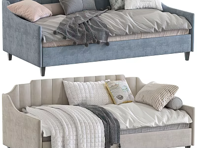 Cozy Blue And Light Gray Sofas With Multiple Pillows And Soft Blankets 3d model