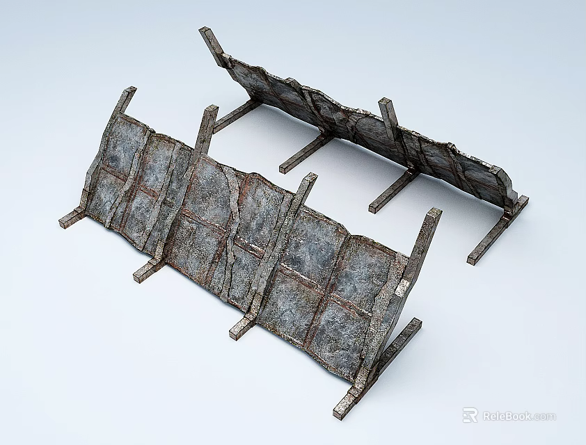Roadside Metal Grid Barriers With Support Legs For Temporary Traffic Control 3d model 