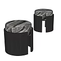 Set Of Two Modern Stools With Black Frame And Marble Textured Seats
