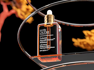 Estee Lauder Advanced Night Repair Serum With Golden Cap Transparent Bottle And Synchronized Recovery Complex 3d model