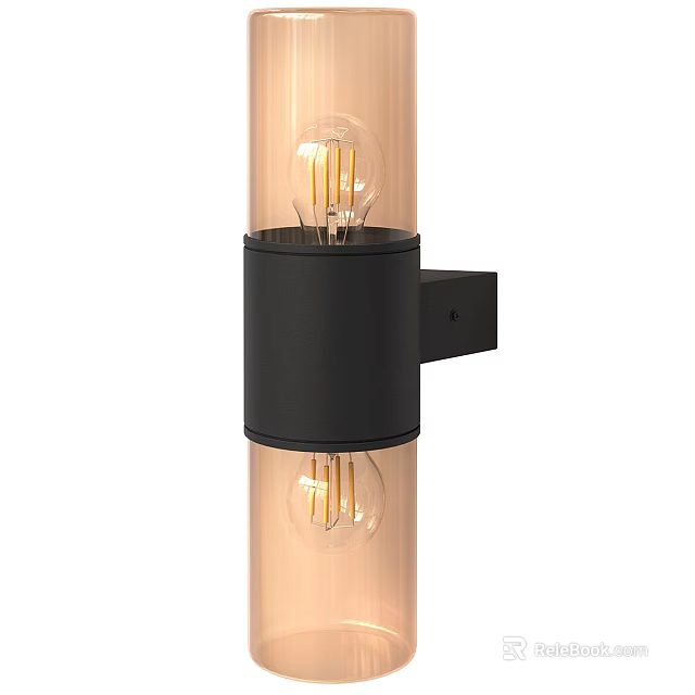 Modern Black Cylindrical Wall Lamp With Transparent Filament Bulb And Square Base 3d model 