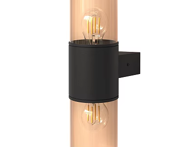 Modern Black Cylindrical Wall Lamp With Transparent Filament Bulb And Square Base 3d model