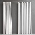 Modern White Curtains Hanging On Rod Against Gray Wall With Simple Design 3d model