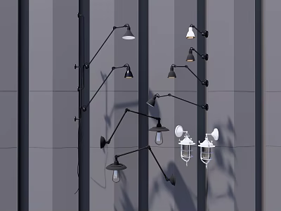 Various Modern Wall Lamps With Adjustable Arms In Black And White Designs 3d model