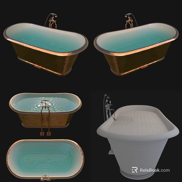 Elegant Brass Bathtubs With Modern Design And Faucet In Various Styles 3d model 