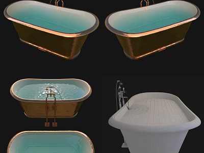 Elegant Brass Bathtubs With Modern Design And Faucet In Various Styles 3d model