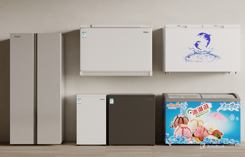 Various Types of Refrigerators and Freezers Showcased in Different Styles 3d model 