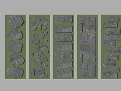 Various Stepping Stones Patterns For Garden Path With Natural Stone And Grass 3d model